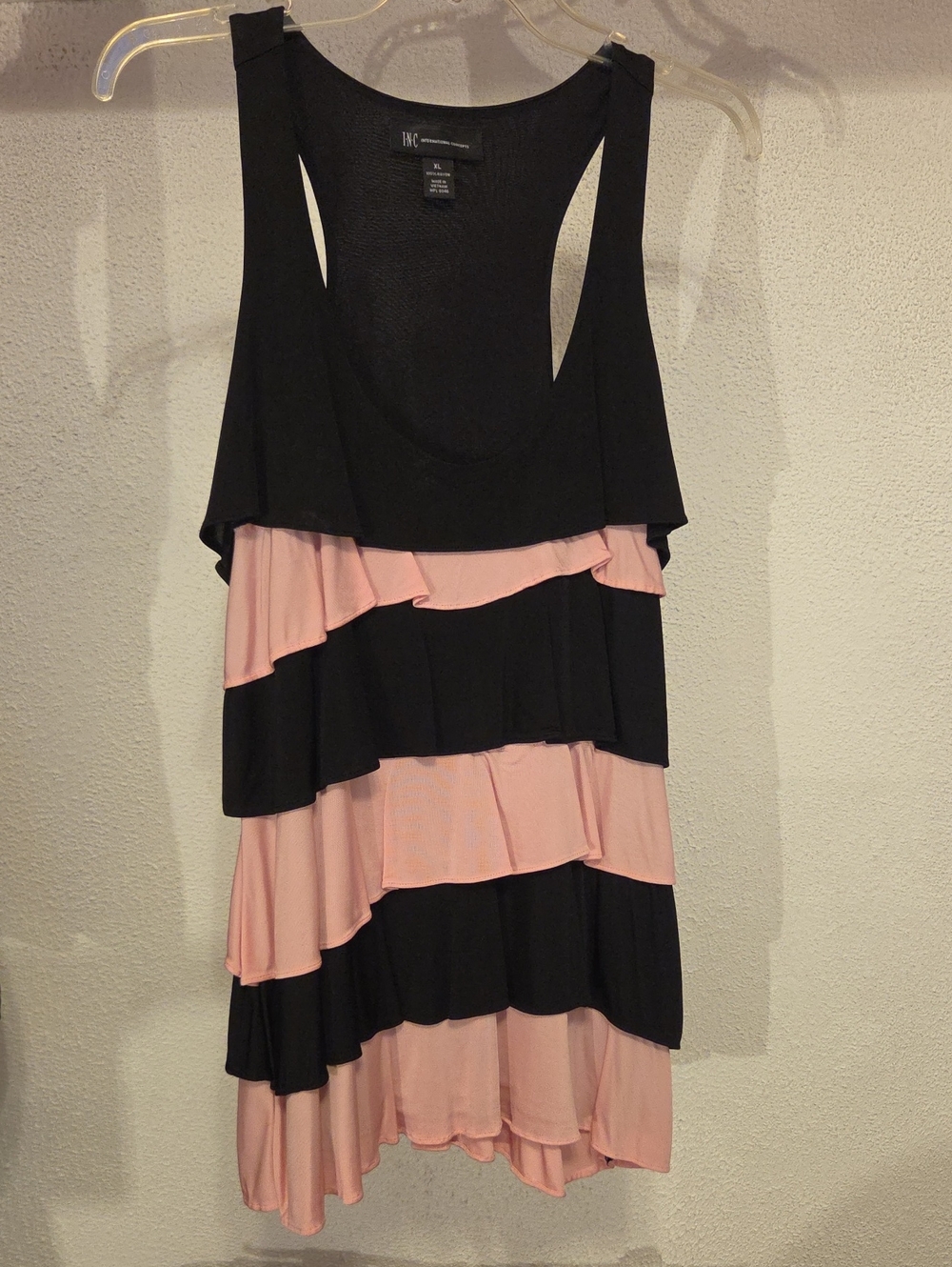 INC International Concepts Black and Pale Pink Tiered Ruffle Camisole